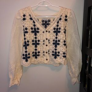 Rihoas Contrast Crochet Cardigan, navy/cream, one size (fits small/medium)